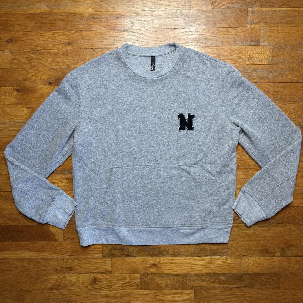 Neil Barrett Crewneck Sweatshirt Men Large N Logo College Pouch Pocket Gray‎